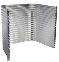 Curved, ribbed metal panels arranged in an accordion-style screen or divider.